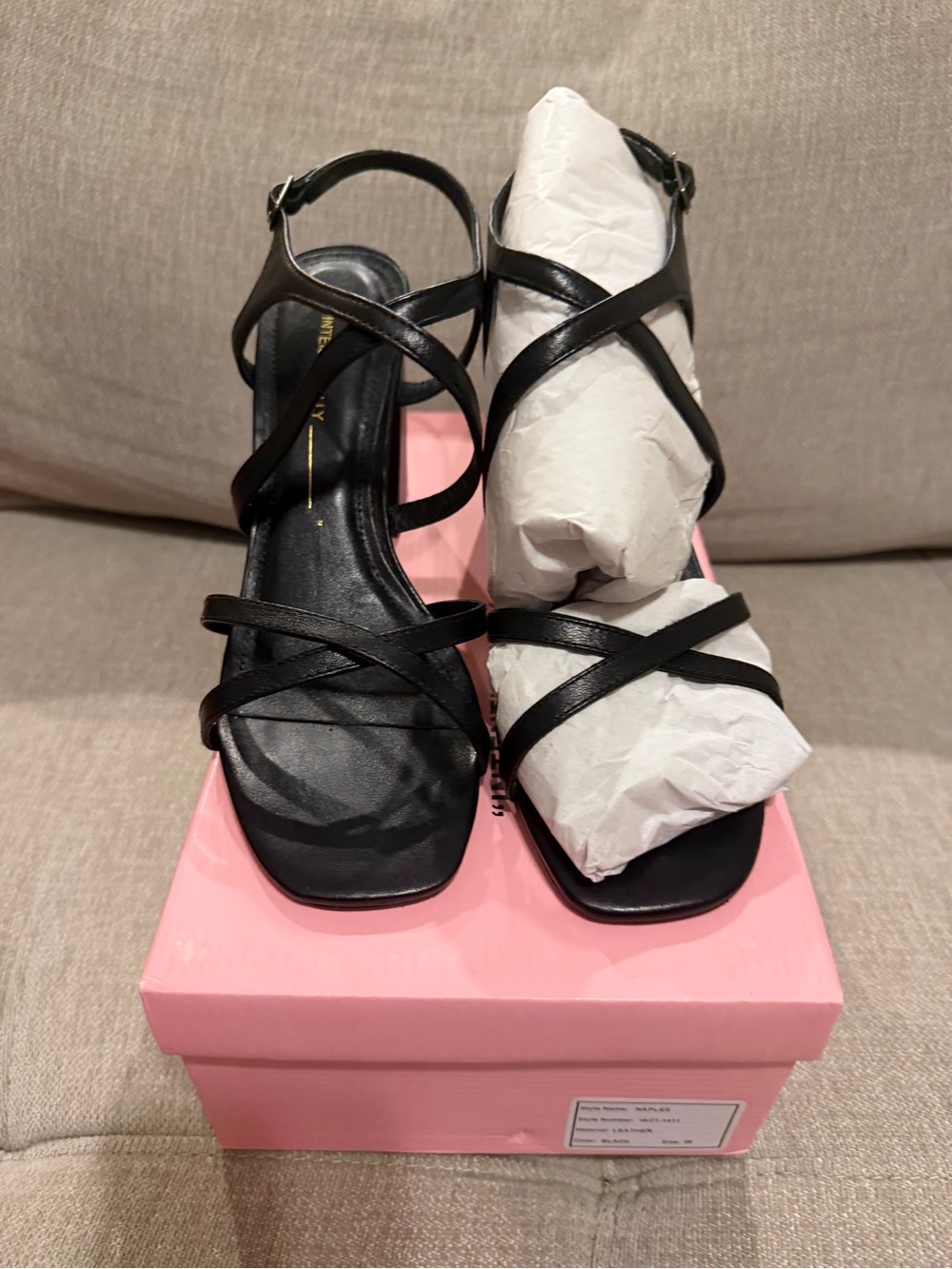 Intentionally Blank Naples black leather strappy heel